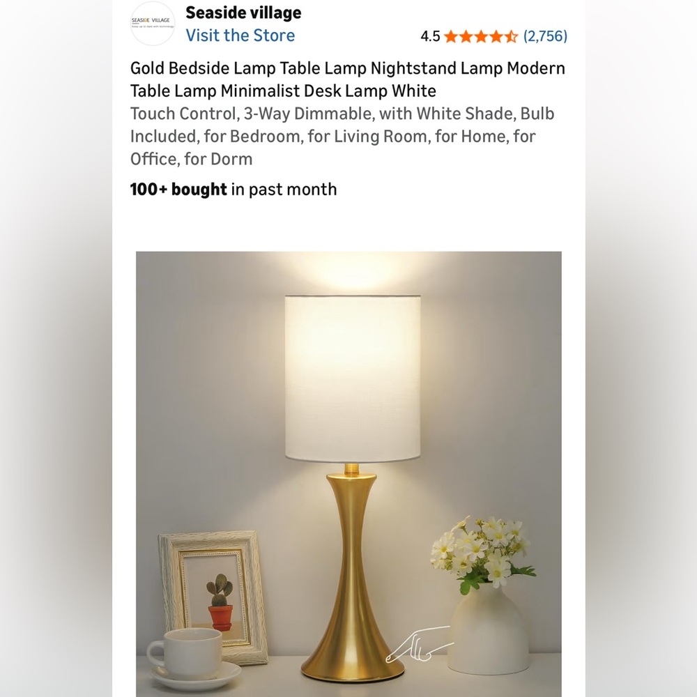 Seaside Village Touch Control Table Lamp
Gold with White Shade